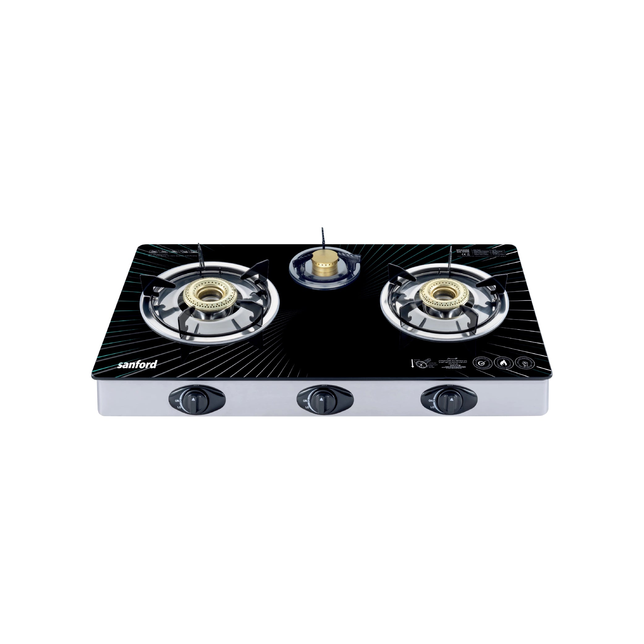 triple burner glass gas stove Stainless Steel Frame & Tray sanford 1