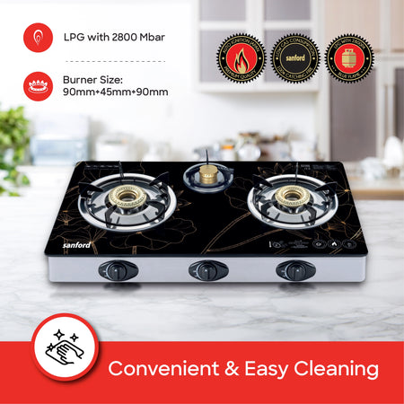 triple burner glass gas stove Stainless Steel Frame & Tray sanford 4