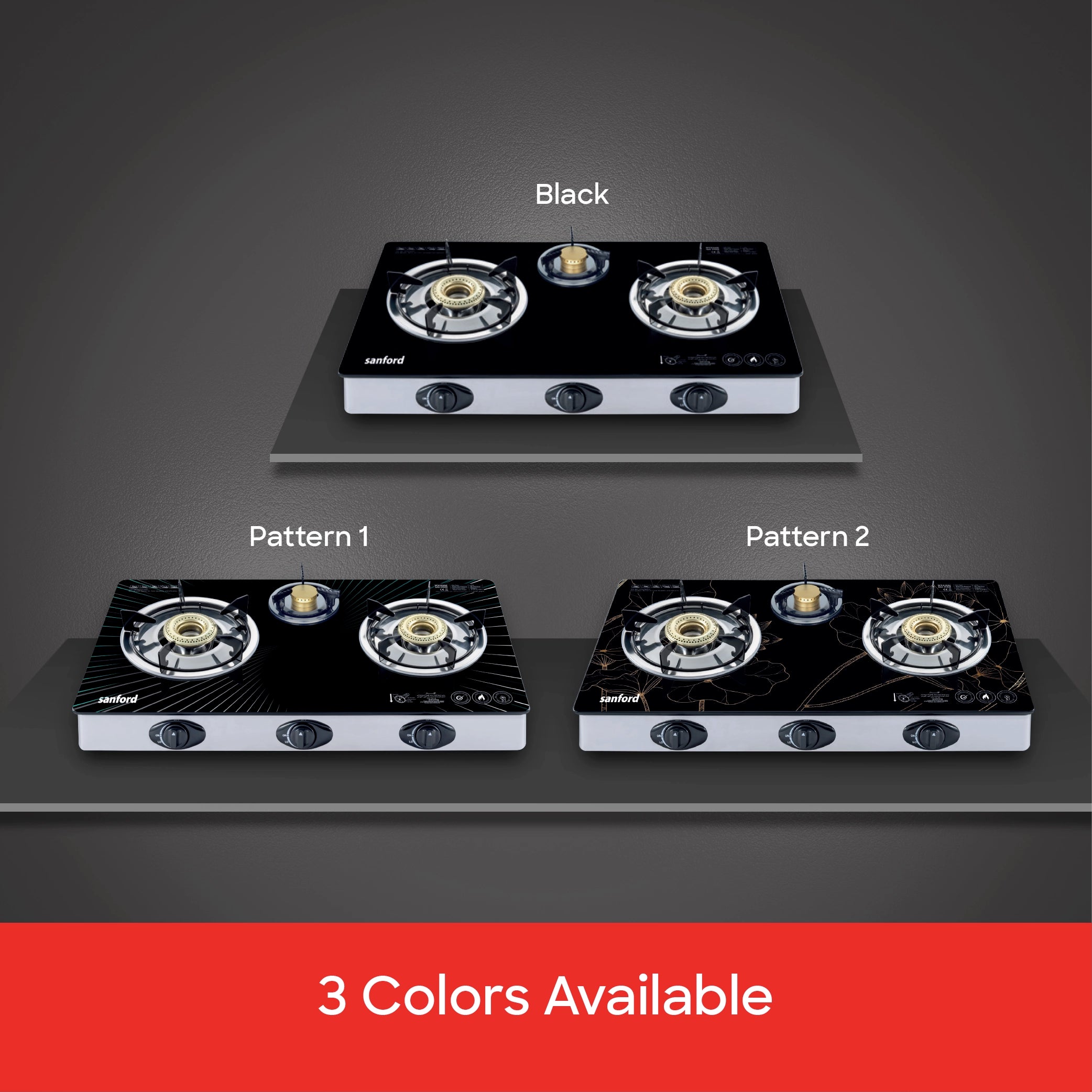triple burner glass gas stove Stainless Steel Frame & Tray sanford 5