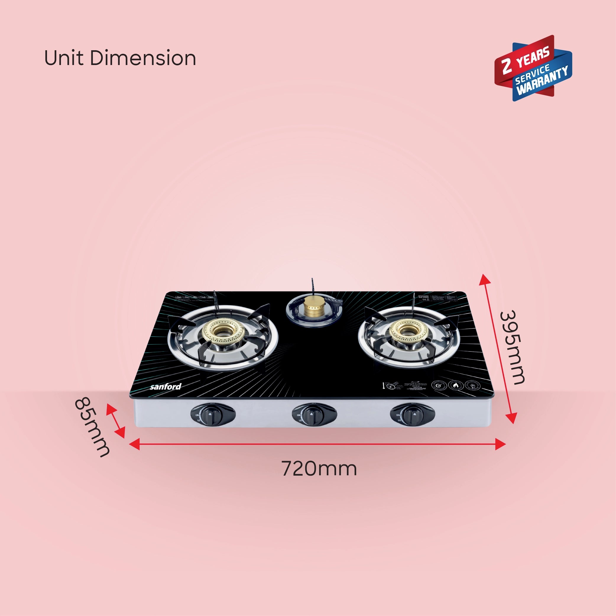 triple burner glass gas stove Stainless Steel Frame & Tray sanford 6