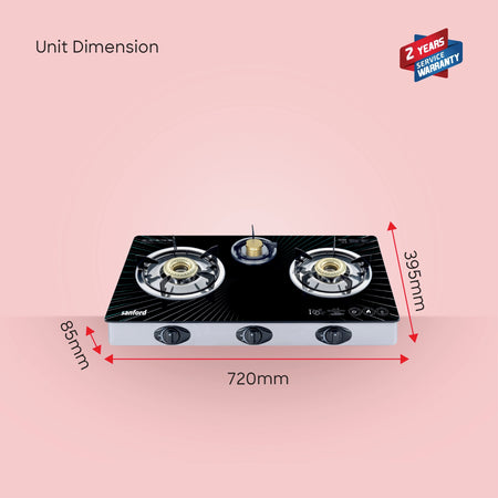 triple burner glass gas stove Stainless Steel Frame & Tray sanford 6