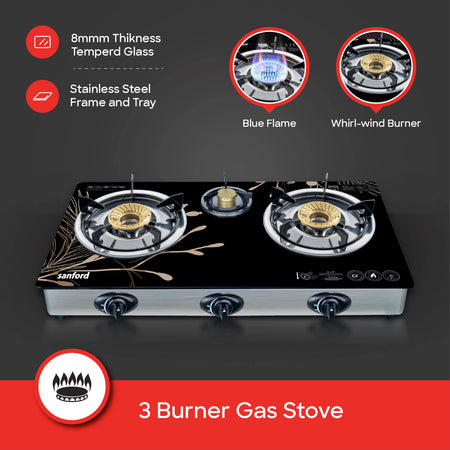 Durable Build triple burner glass gas stove sanford 3