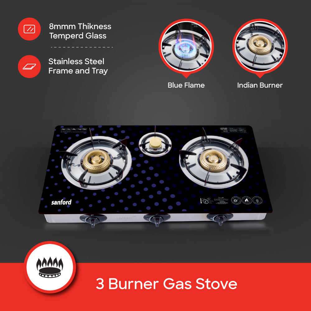 Sanford Triple Burner Glass Gas Stove | SF5326GC - C - buysanford
