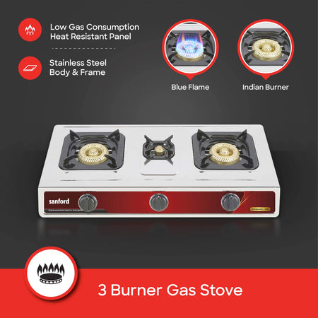 triple burner stainless steel gas stove durable sanford 3