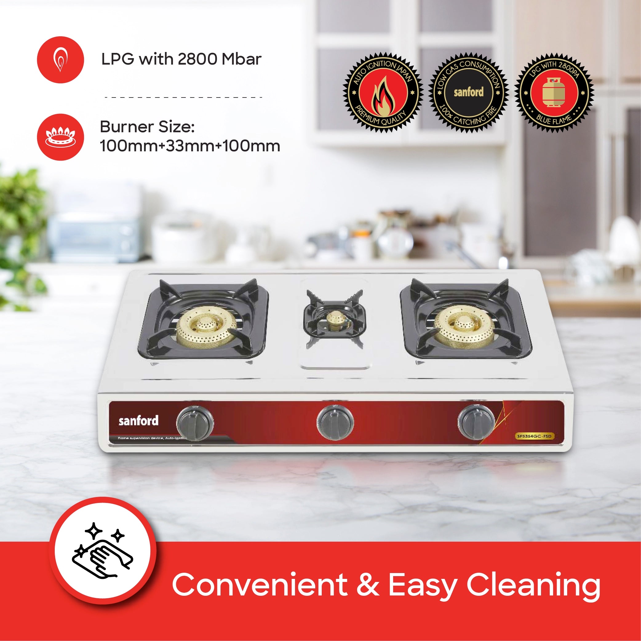 triple burner stainless steel gas stove durable sanford 4
