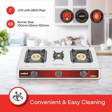 triple burner stainless steel gas stove durable sanford 4