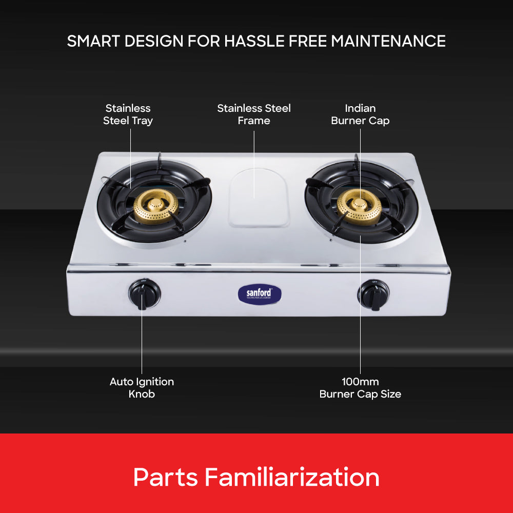 Sanford Cast Iron Double Burner LPG Stove with Stainless Steel Frame|SF5356GC 2B - buysanford