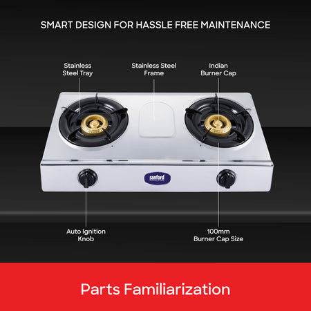 Sanford Cast Iron Double Burner LPG Stove with Stainless Steel Frame|SF5356GC 2B - buysanford