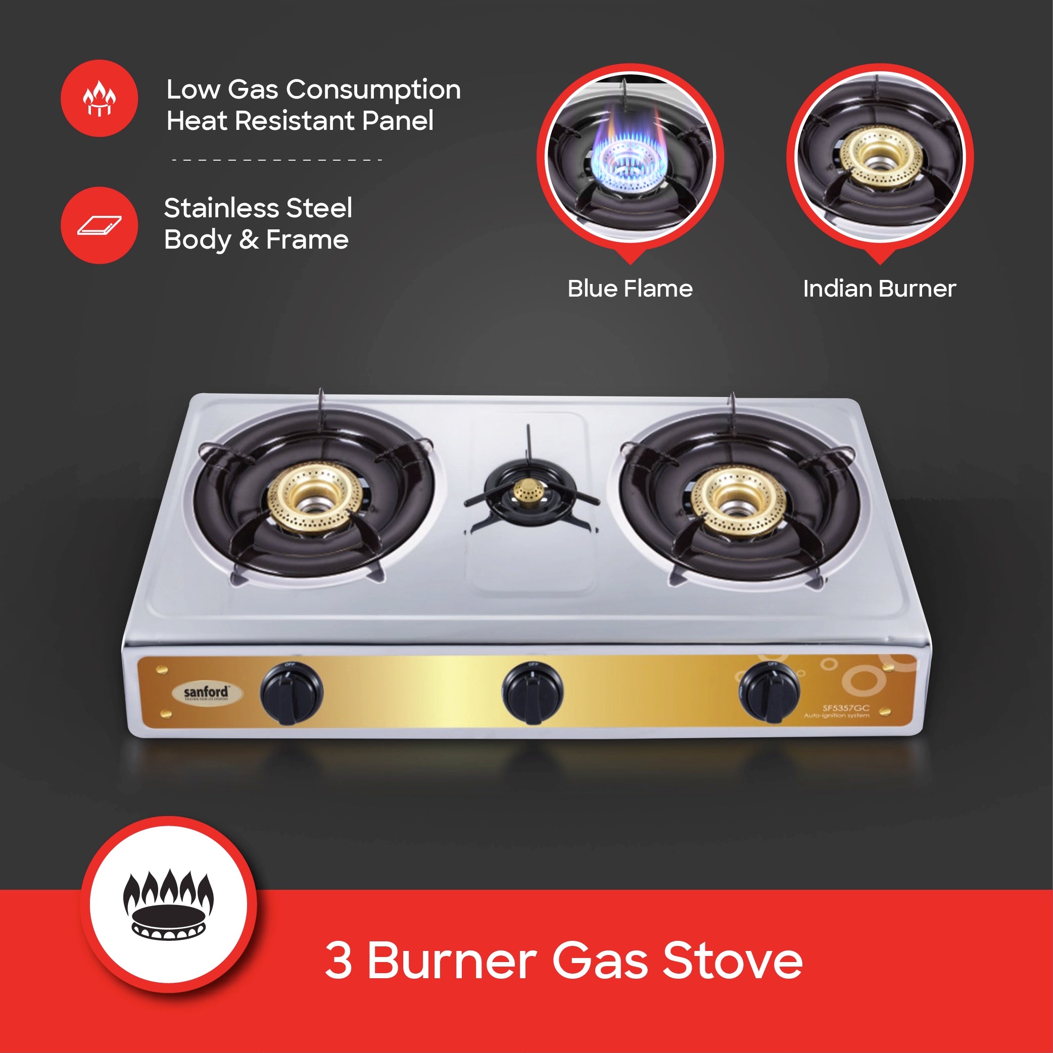 stainless steel triple burner stove blue flame sanford 3