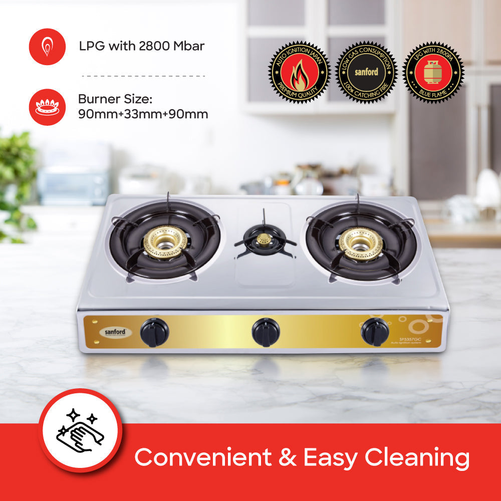 Sanford Triple Burner Stainless Steel Gas Stove | SF5357GC - A - buysanford