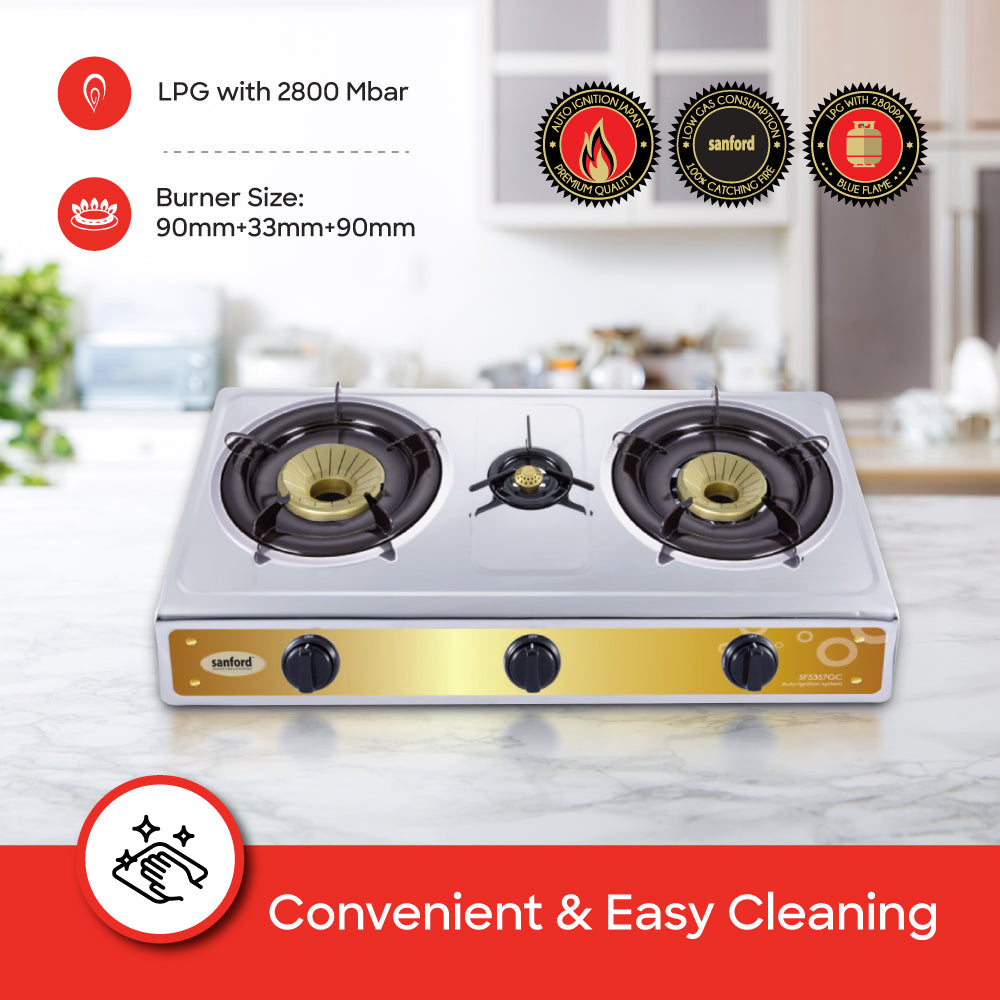 Sanford Triple Burner Stainless Steel Gas Stove | SF5357GC - B - buysanford