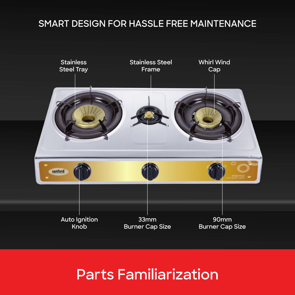 Sanford Stainless Steel Triple Burner Stove with Blue Flame - buysanford