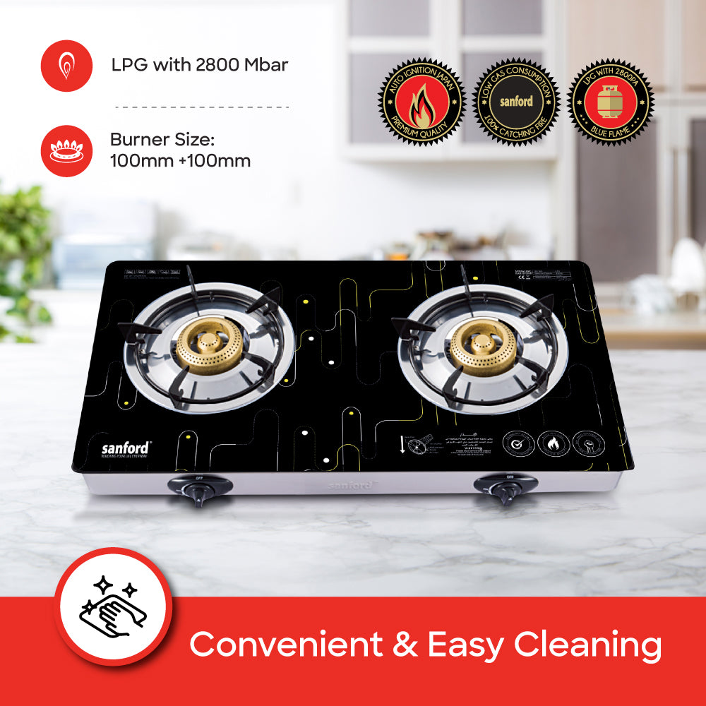 Sanford Glass Top Gas Stove with Indian Burner & Cast Iron Cap - buysanford