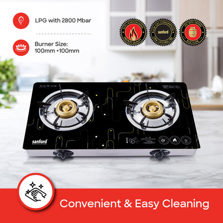 Sanford Glass Top Gas Stove with Indian Burner & Cast Iron Cap - buysanford
