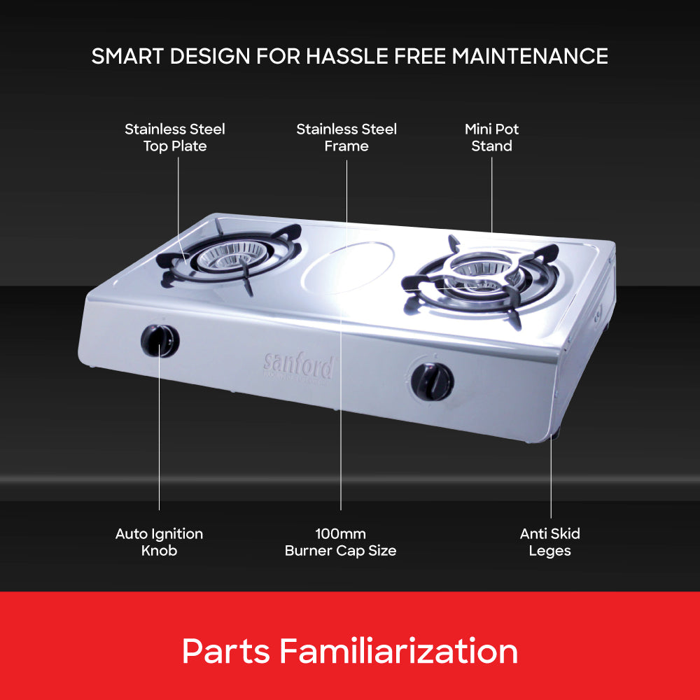 Sanford Double Burner Gas Stove with Auto Ignition & Steel Top - buysanford