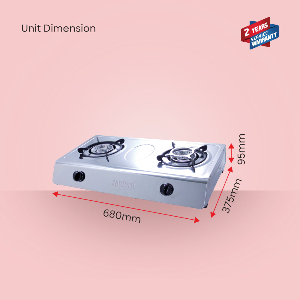 Sanford Double Burner Gas Stove with Auto Ignition & Steel Top - buysanford