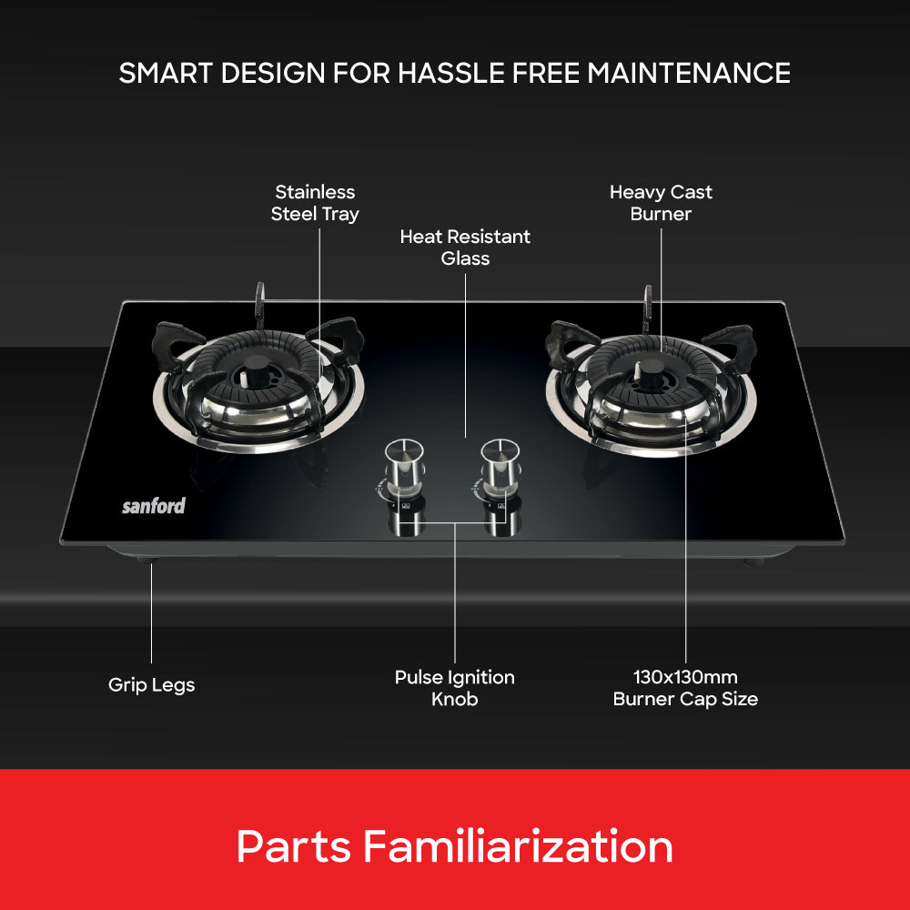 Sanford Two-Burner Glass Top Gas Stove with Pulse Ignition - buysanford