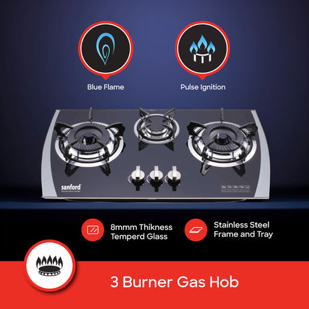 Sanford 3 Burner Glass Top Gas Hob | SF5404GC - buysanford