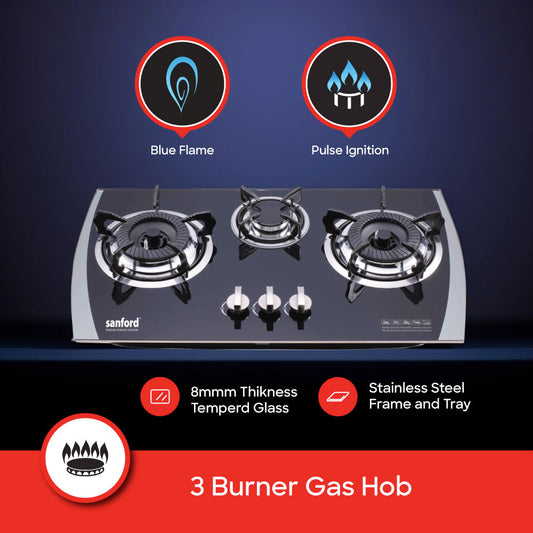 Sanford 3 Burner Glass Top Gas Hob | SF5404GC - buysanford