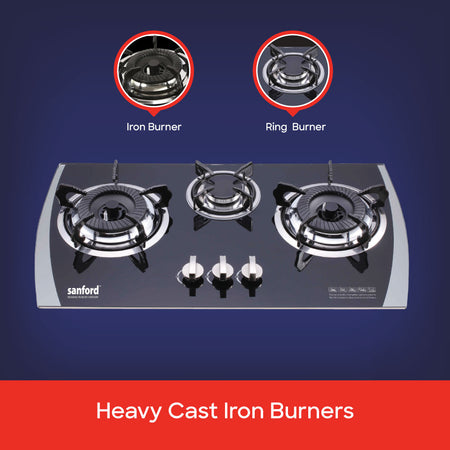 Sanford 3 Burner Glass Top Gas Hob | SF5404GC - buysanford