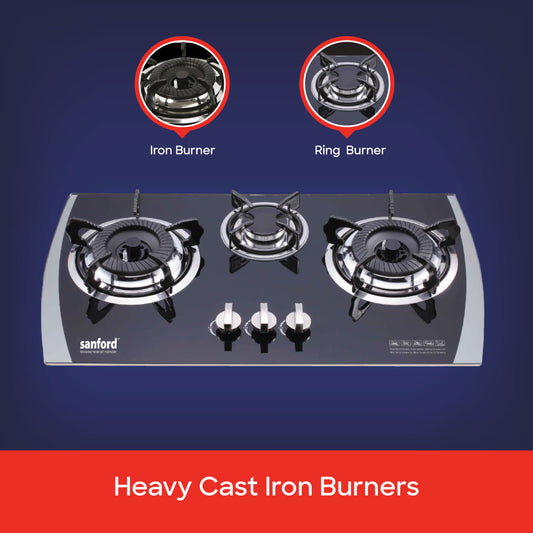 Sanford 3 Burner Glass Top Gas Hob | SF5404GC - buysanford