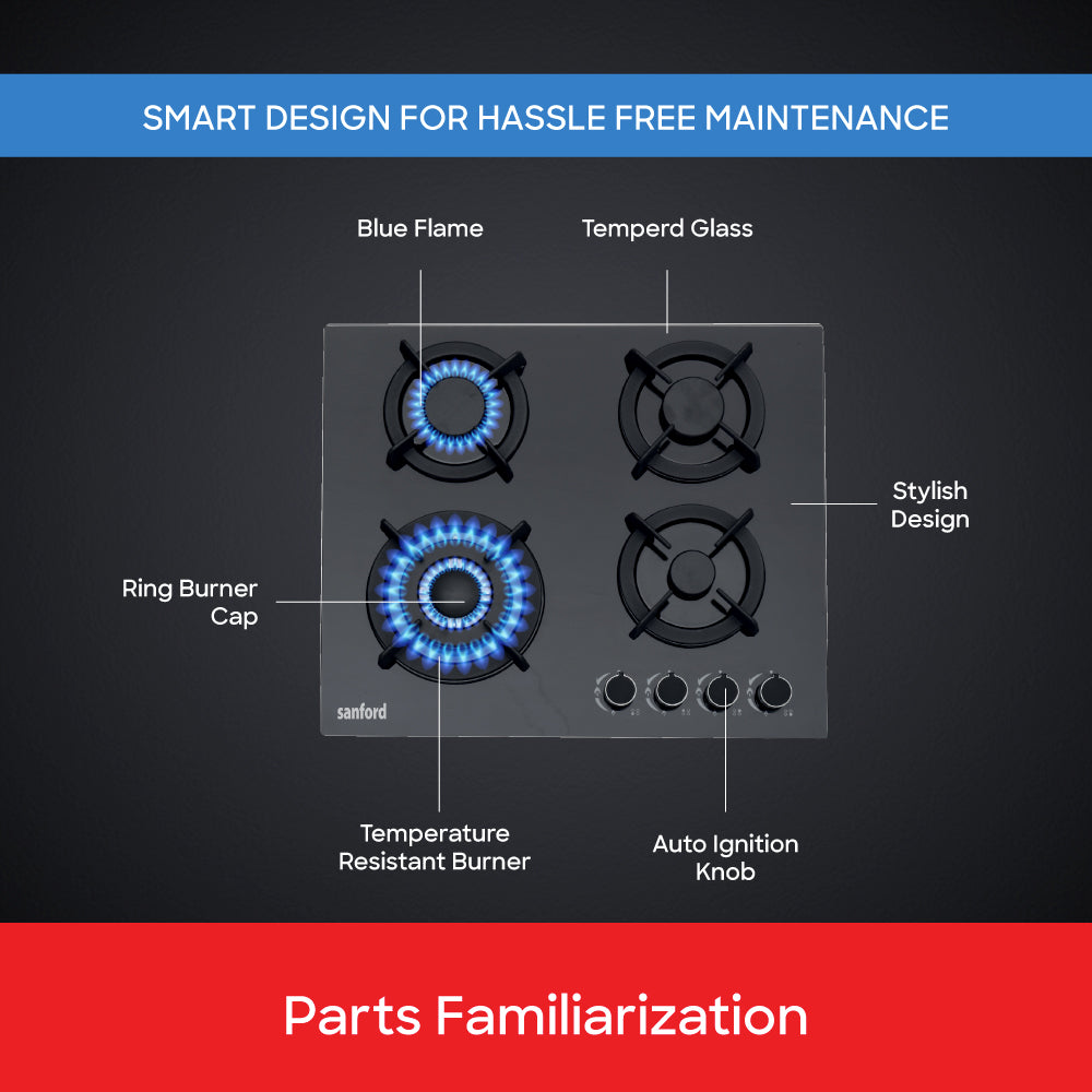 Sanford Glass Top  Basel 4-Burner Gas Hob with FSD Safety device | SF5451GH-FSD - buysanford