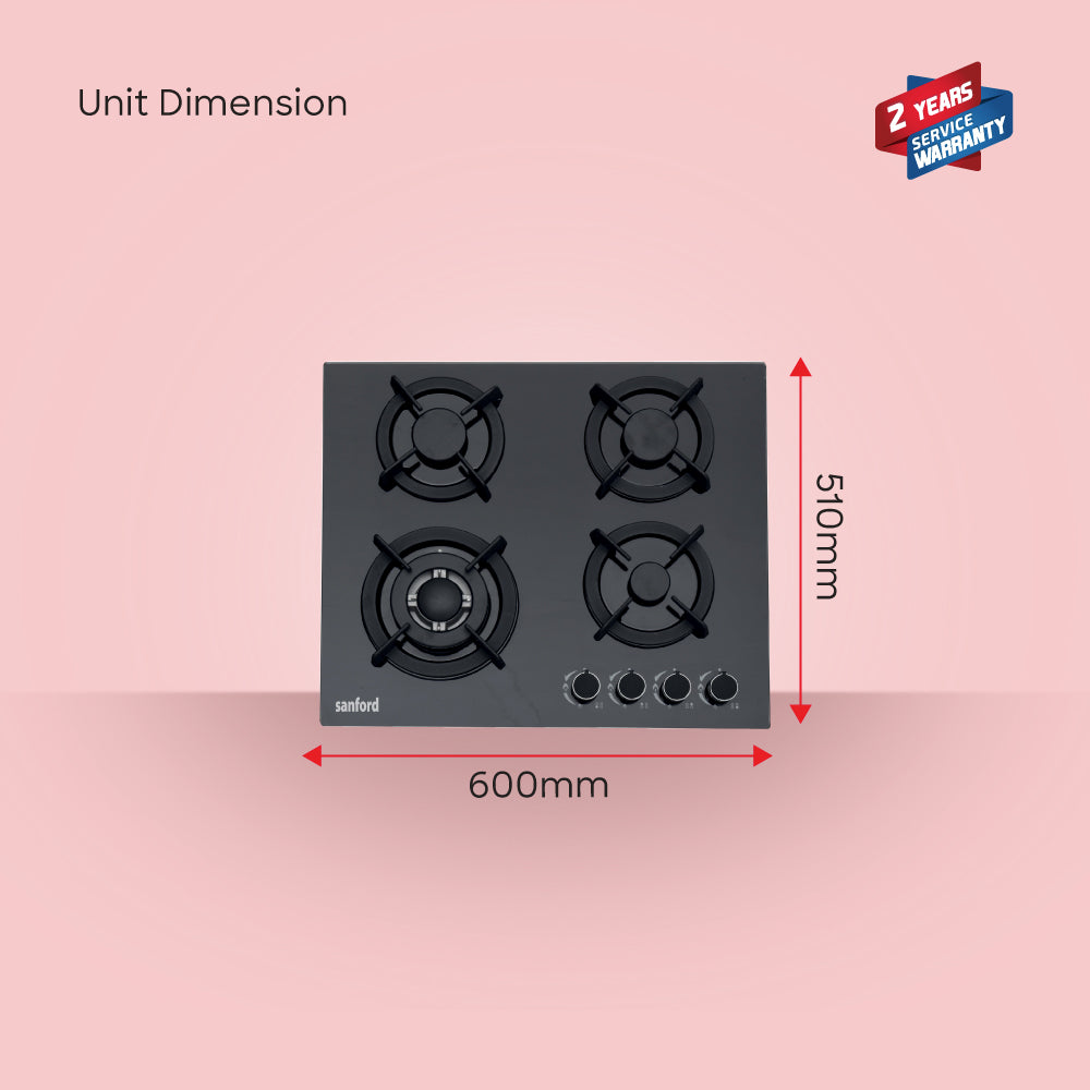 Sanford Glass Top  Basel 4-Burner Gas Hob with FSD Safety device | SF5451GH-FSD - buysanford