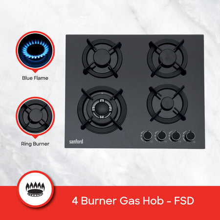 Sanford Glass Top  Basel 4-Burner Gas Hob with FSD Safety device | SF5451GH-FSD - buysanford
