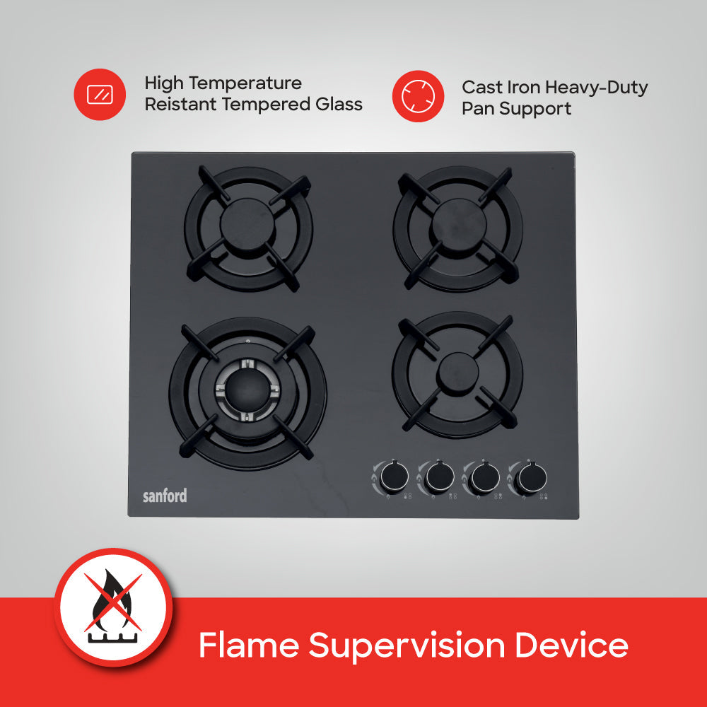 Sanford Glass Top  Basel 4-Burner Gas Hob with FSD Safety device | SF5451GH-FSD - buysanford