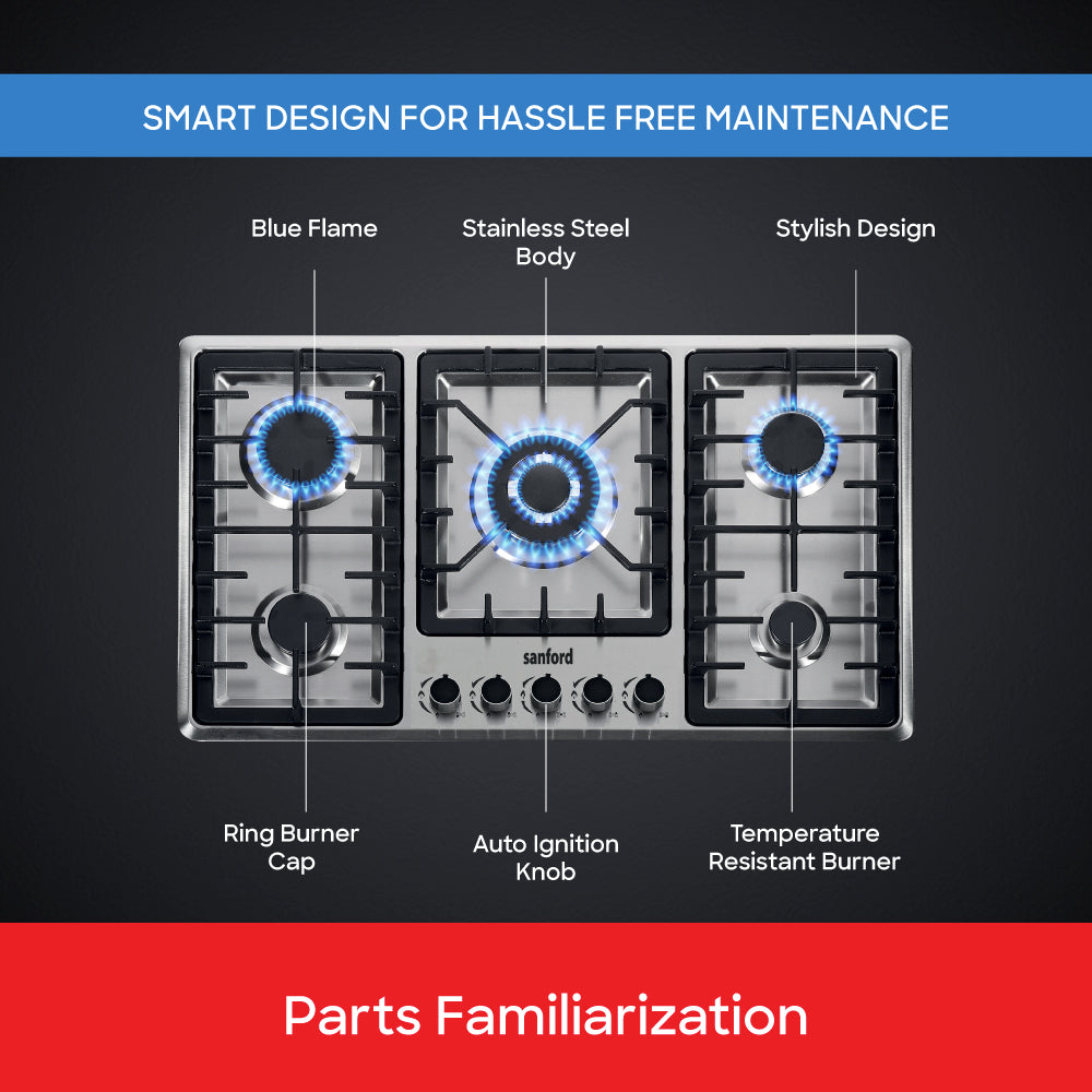 Sanford Stainless Steel 5-Burner Gas Hob with FSD Safety device | SF5452GH-FSD - buysanford