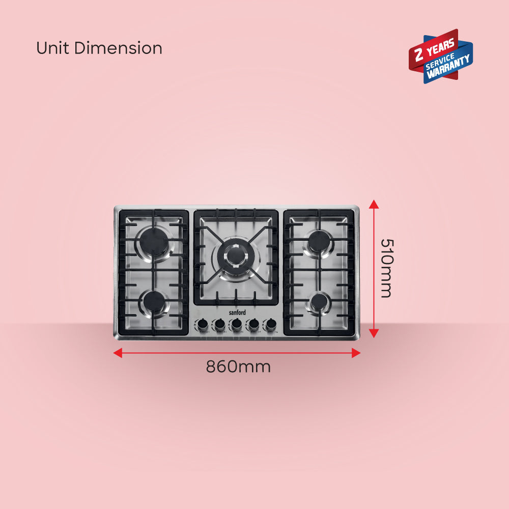 Sanford Stainless Steel 5-Burner Gas Hob with FSD Safety device | SF5452GH-FSD - buysanford