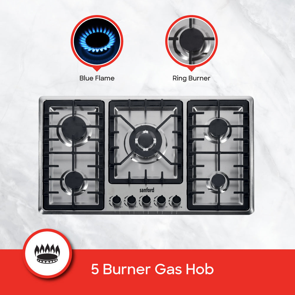 Sanford Stainless Steel 5-Burner Gas Hob with FSD Safety device | SF5452GH-FSD - buysanford