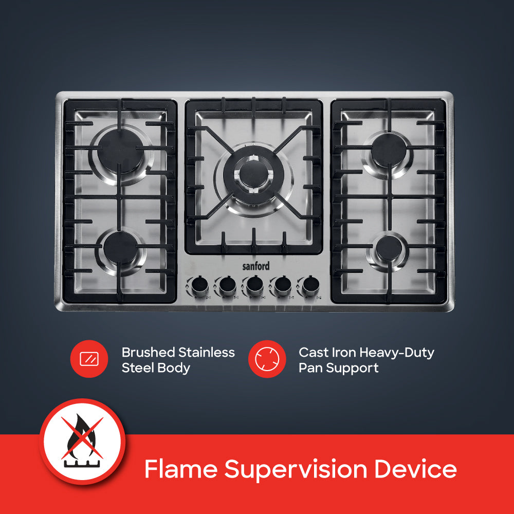 Sanford Stainless Steel 5-Burner Gas Hob with FSD Safety device | SF5452GH-FSD - buysanford