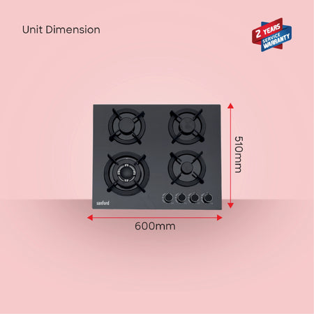 4 burner glass gas hob auto ignition blue flame sanford 6