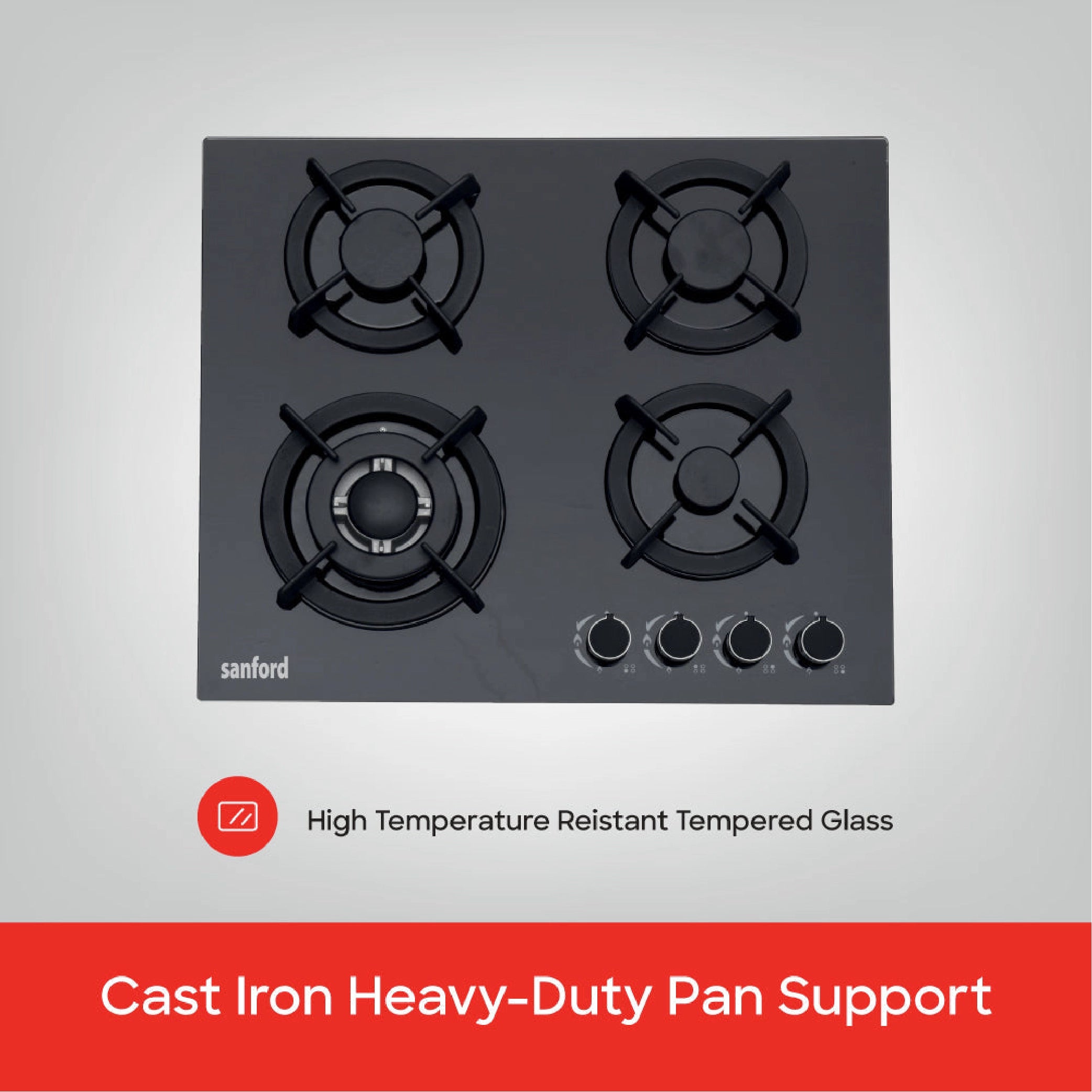 4 burner glass gas hob auto ignition blue flame sanford 4