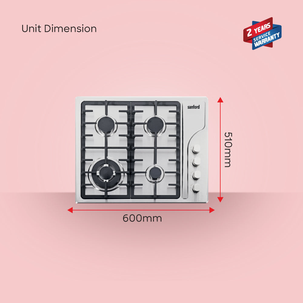 Sanford Four Burner Gas Stove with Auto Ignition & Cast Iron Support - buysanford