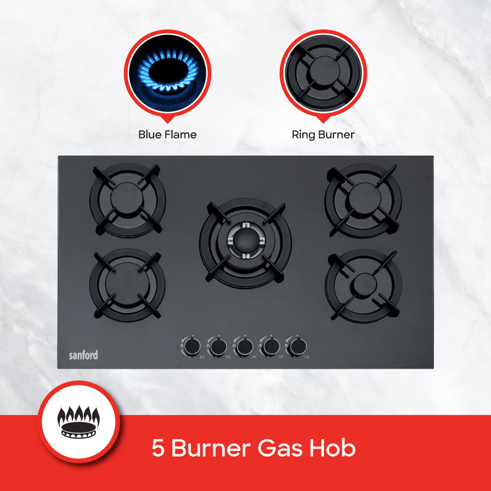 Sanford Glass Top  Basel 5-Burner Gas Hob with FSD Safety device | SF5457GH-FSD - buysanford