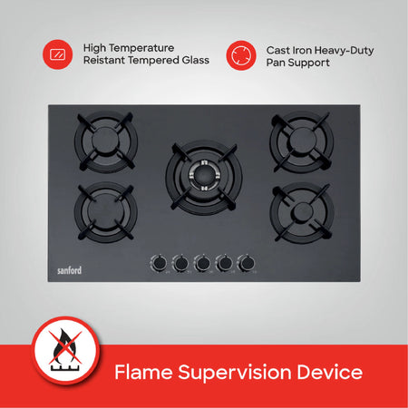 5 burner glass top gas hob FSD safety device sanford 3