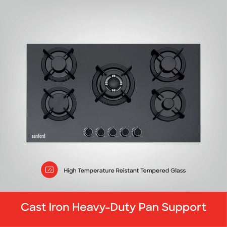 5 burner glass gas hob auto ignition blue flame sanford 4