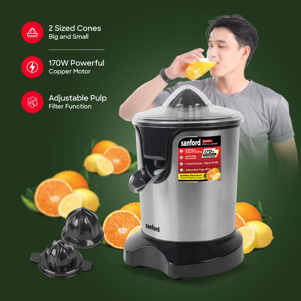 2 in 1 citrus juicer adjustable pulp filter stainless steel housing sanford 3