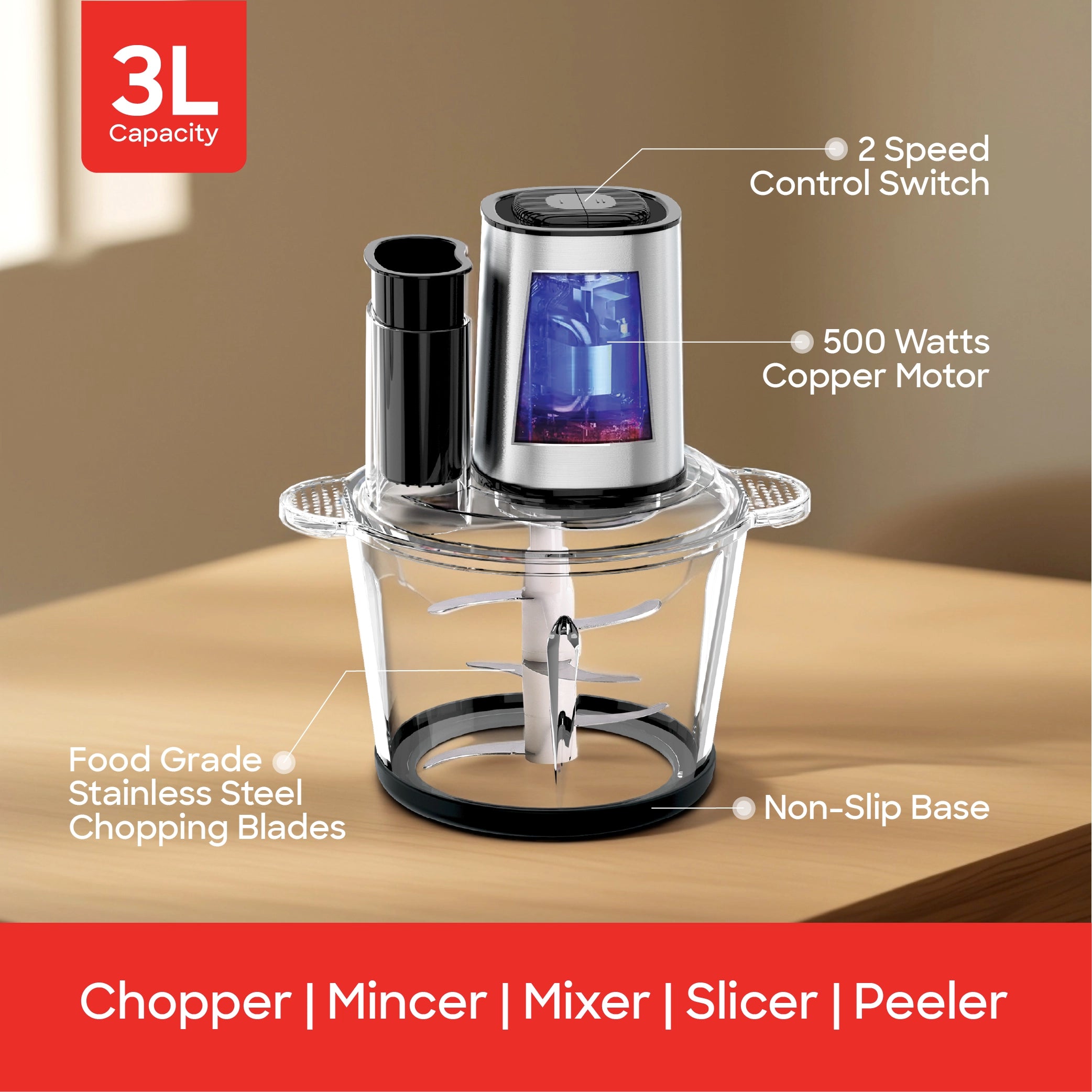 Shop Sanford 6-in-1 Food Chopper 500W 3L Glass Bowl Stainless