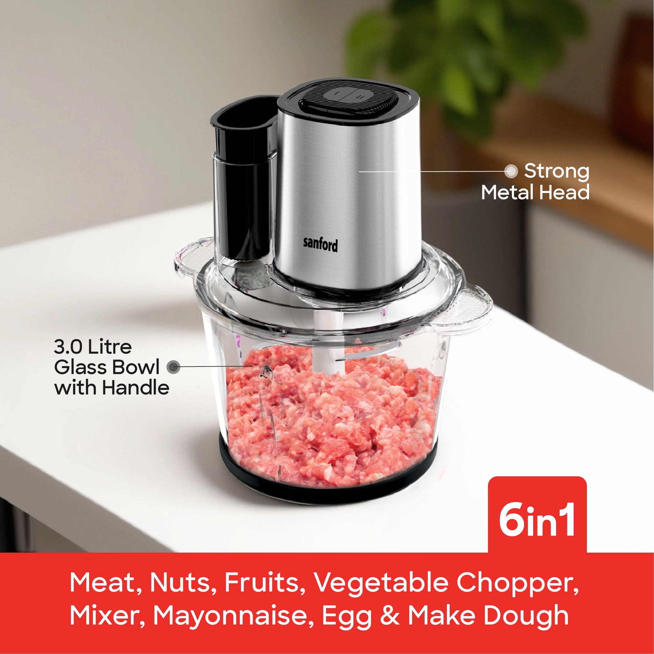 food chopper 3L glass bowl 2 speed stainless steel blades sanford 4