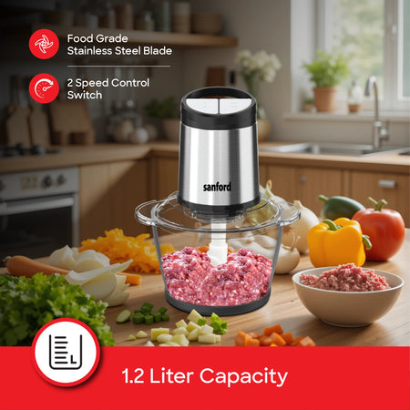 1.2L 500W food chopper glass bowl 2 speed control sanford 3