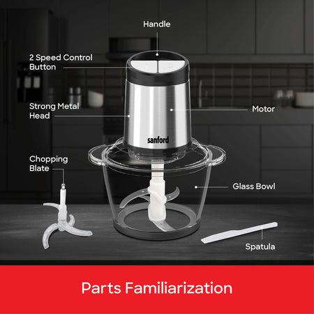 1.2L 500W food chopper glass bowl 2 speed control sanford 5