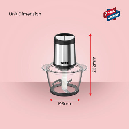 1.2L 500W food chopper glass bowl 2 speed control sanford 6