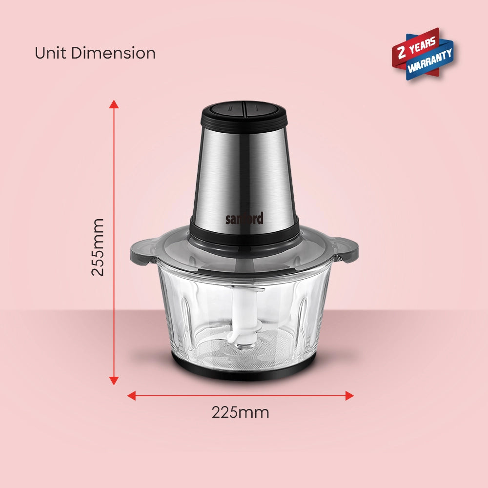500W food chopper 2L glass bowl stainless steel blades garlic peeler sanford 6
