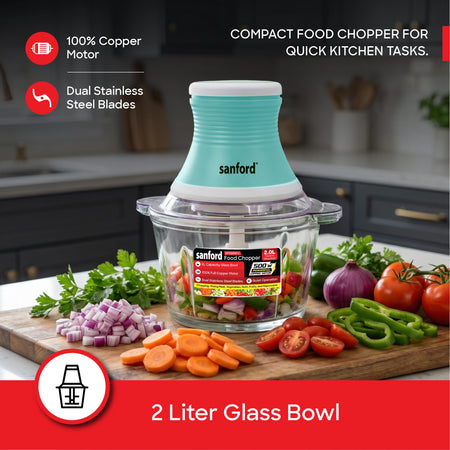 500W multifunction chopper mixer 2L glass bowl stainless steel blades sanford 3
