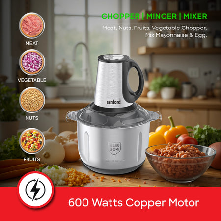 600W food chopper 3L glass 4L stainless steel bowl dual blades sanford 4