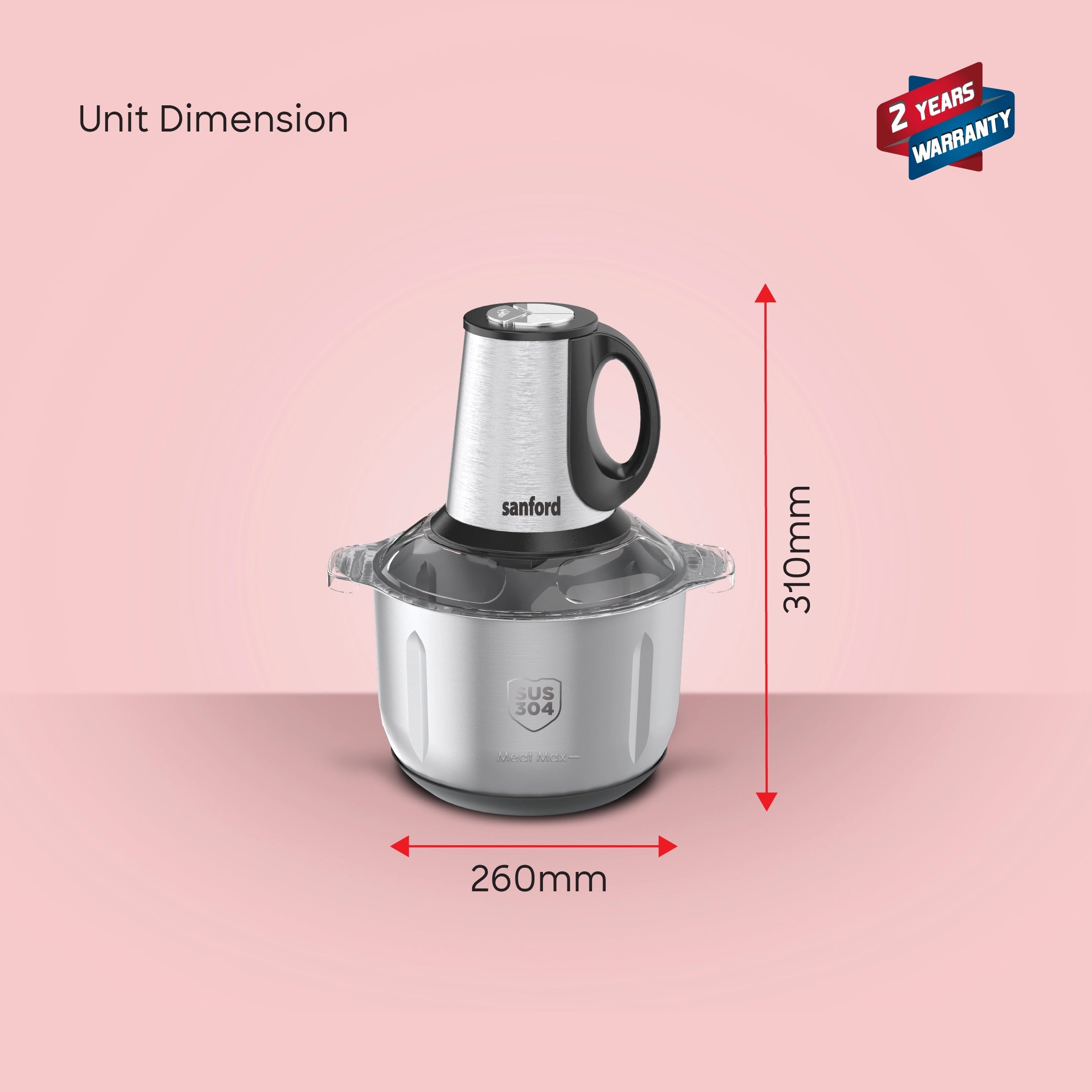 600W food chopper 3L glass 4L stainless steel bowl dual blades sanford 6