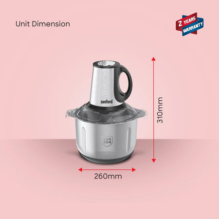 600W food chopper 3L glass 4L stainless steel bowl dual blades sanford 6